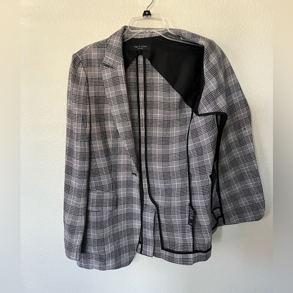 Rag & Bone Claudia Linen Blend Blazer in Blue Plaid Women’s Size 4 - Picture 5 of 16